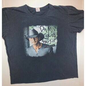 Gildan Tim McGraw Damn Country Music Ring Spun T-Shirt Men XL Black Concert Tour